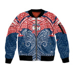 Personalized Sydney Roosters Sleeve Zip Bomber Jacket Polynesian Tribal Pattern Style