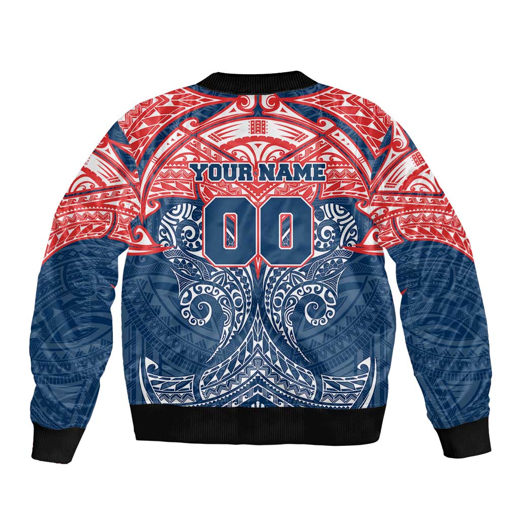Personalized Sydney Roosters Sleeve Zip Bomber Jacket Polynesian Tribal Pattern Style