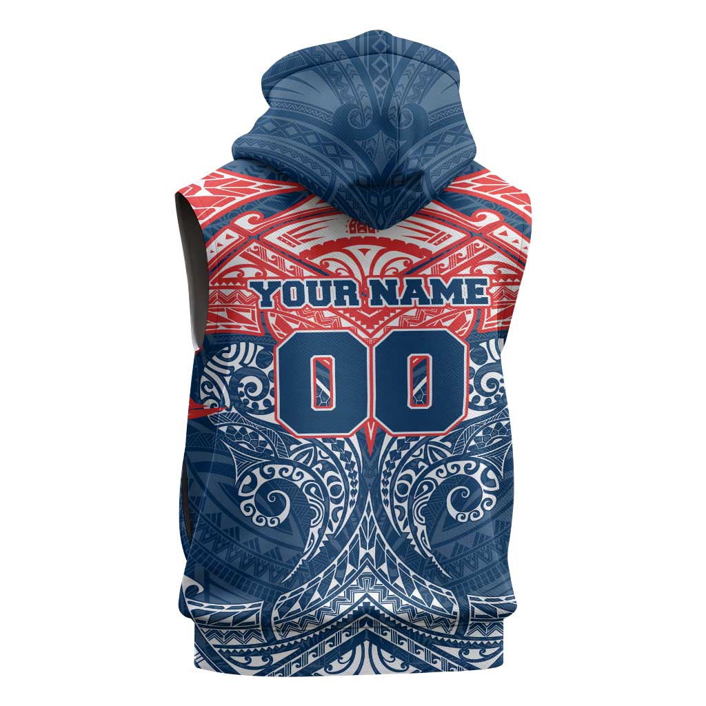 Personalized Sydney Roosters Sleeveless Hoodie Polynesian Tribal Pattern Style