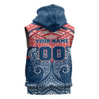 Personalized Sydney Roosters Sleeveless Hoodie Polynesian Tribal Pattern Style