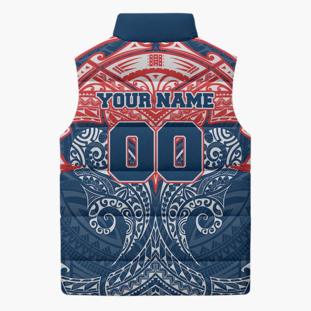 Personalized Sydney Roosters Sleeveless Puffer Jacket Polynesian Tribal Pattern Style