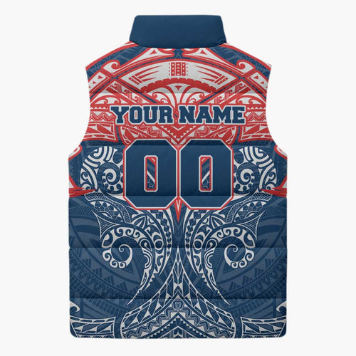 Personalized Sydney Roosters Sleeveless Puffer Jacket Polynesian Tribal Pattern Style