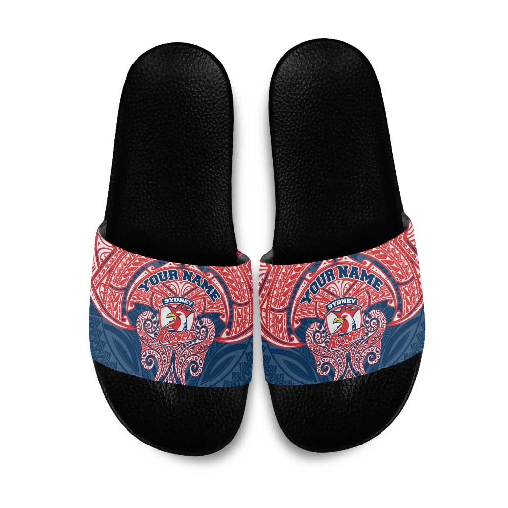 Personalized Sydney Roosters Slide Sandals Polynesian Tribal Pattern Style