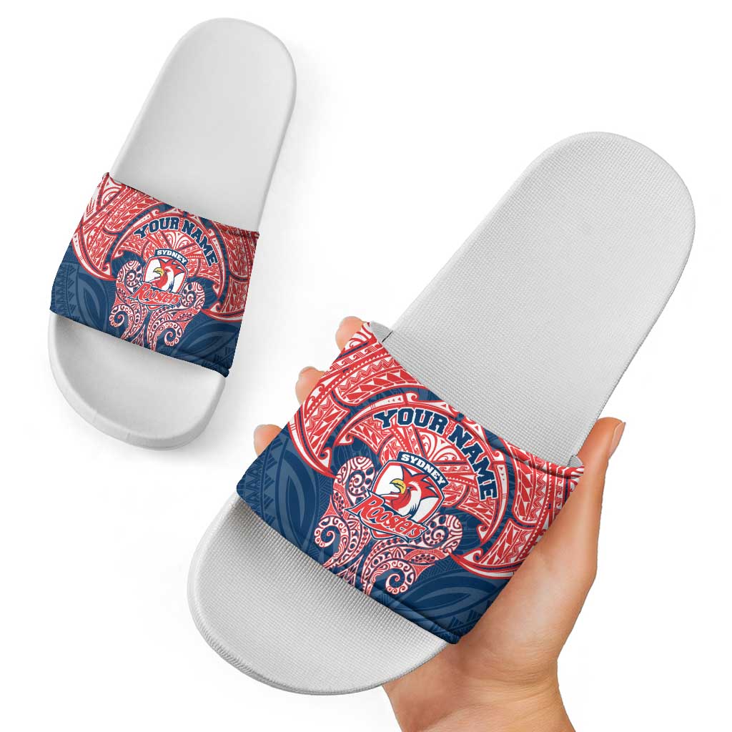 Personalized Sydney Roosters Slide Sandals Polynesian Tribal Pattern Style