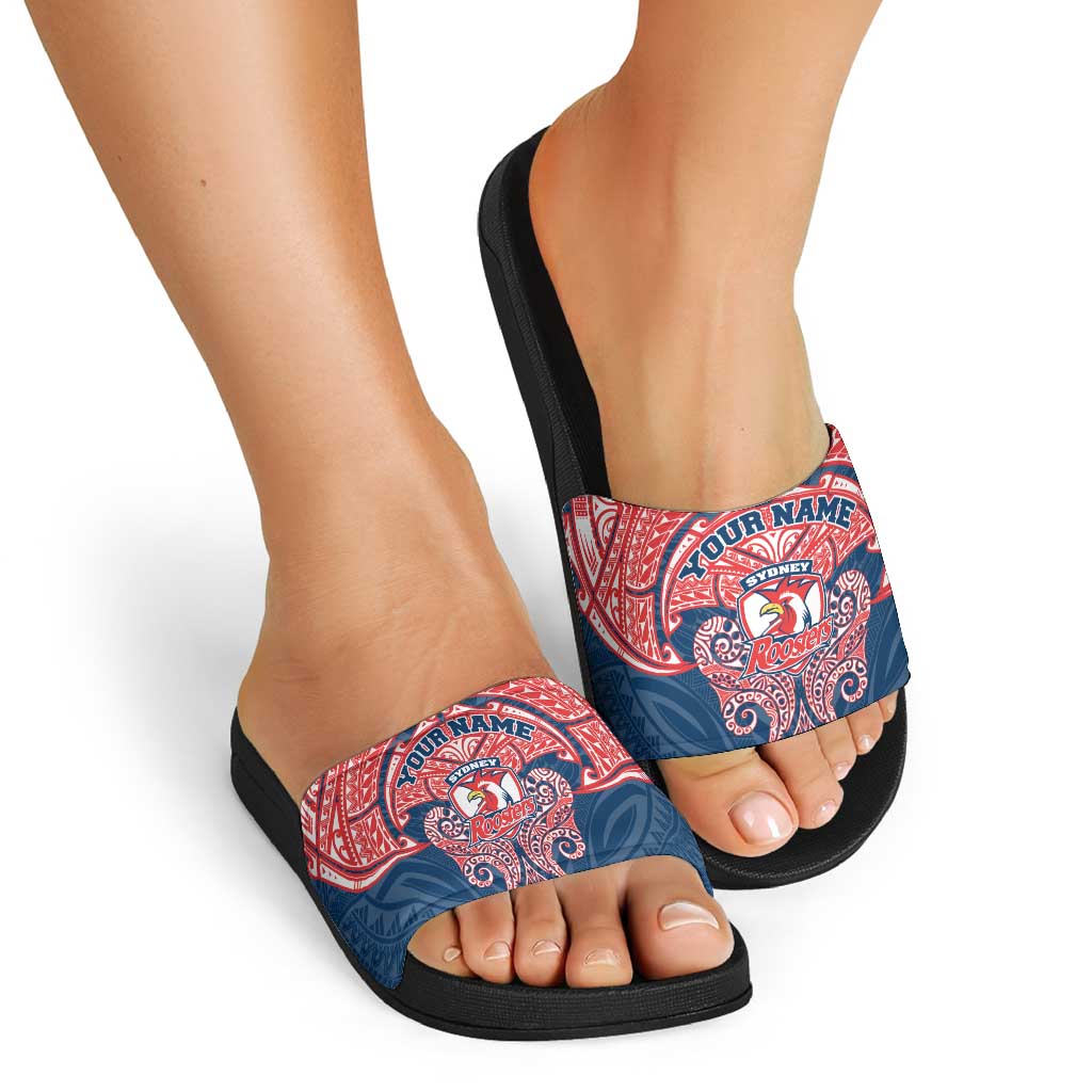 Personalized Sydney Roosters Slide Sandals Polynesian Tribal Pattern Style