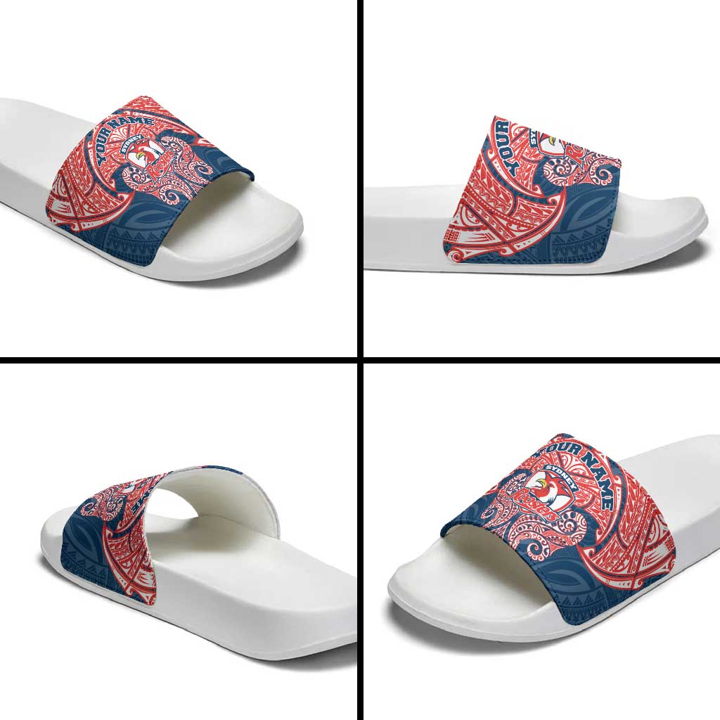 Personalized Sydney Roosters Slide Sandals Polynesian Tribal Pattern Style