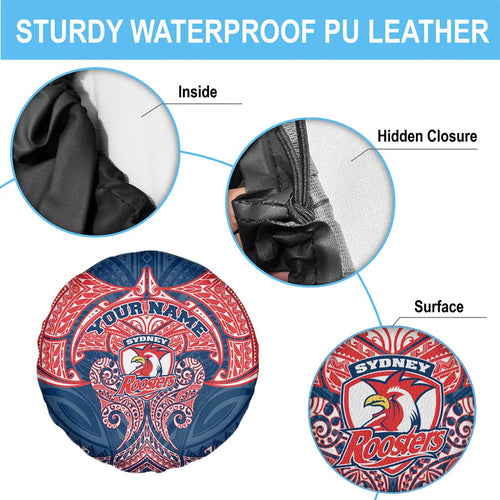 Personalized Sydney Roosters Spare Tire Cover Polynesian Tribal Pattern Style