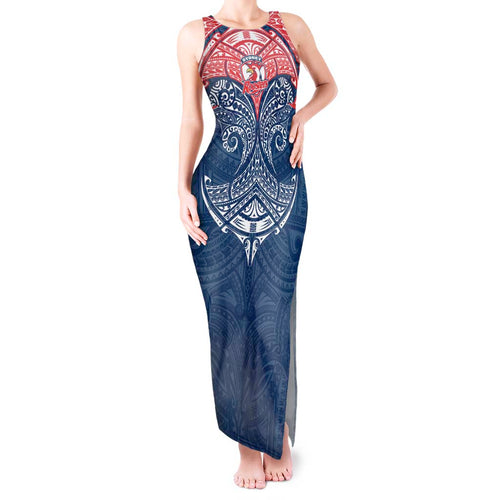 Personalized Sydney Roosters Tank Maxi Dress Polynesian Tribal Pattern Style
