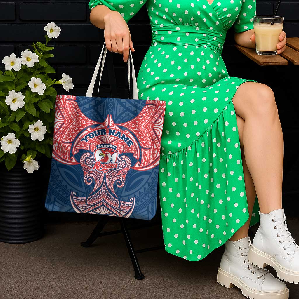 Personalized Sydney Roosters Tote Bag Polynesian Tribal Pattern Style