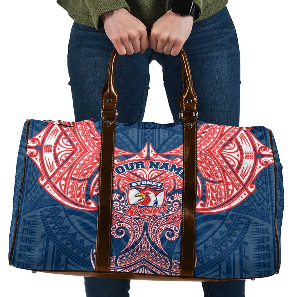 Personalized Sydney Roosters Travel Bag Polynesian Tribal Pattern Style