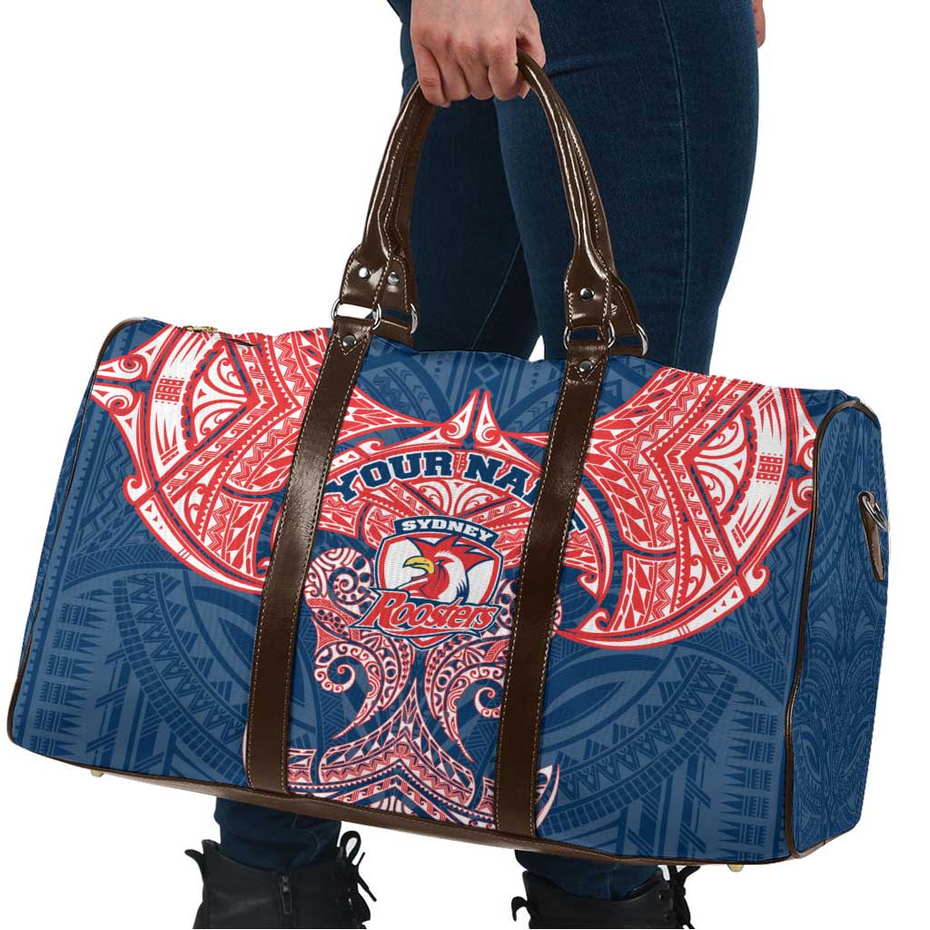 Personalized Sydney Roosters Travel Bag Polynesian Tribal Pattern Style