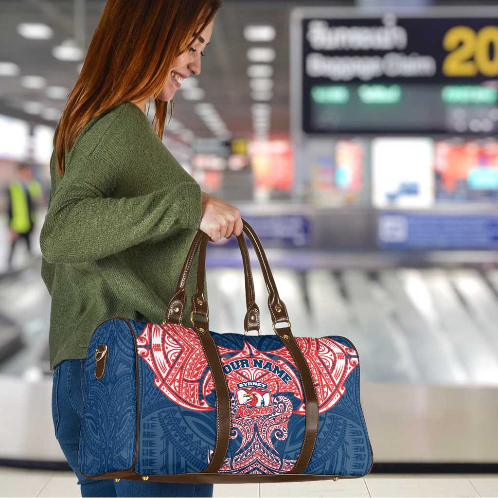 Personalized Sydney Roosters Travel Bag Polynesian Tribal Pattern Style