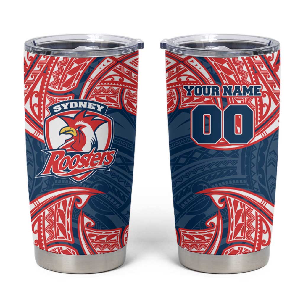 Personalized Sydney Roosters Tumbler Cup Polynesian Tribal Pattern Style