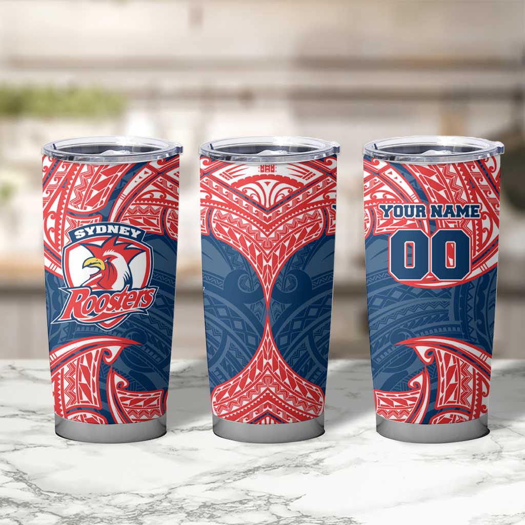 Personalized Sydney Roosters Tumbler Cup Polynesian Tribal Pattern Style