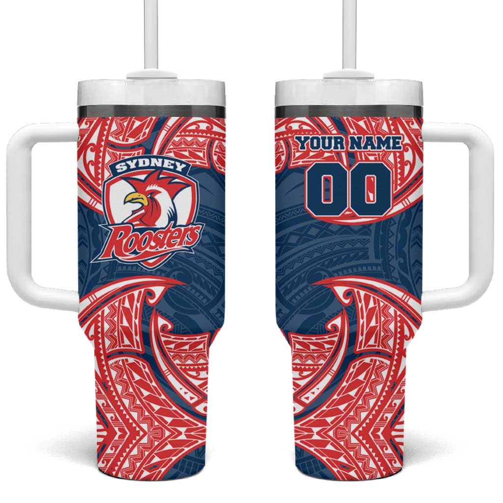 Personalized Sydney Roosters Tumbler With Handle Polynesian Tribal Pattern Style