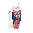 Personalized Sydney Roosters Tumbler With Handle Polynesian Tribal Pattern Style