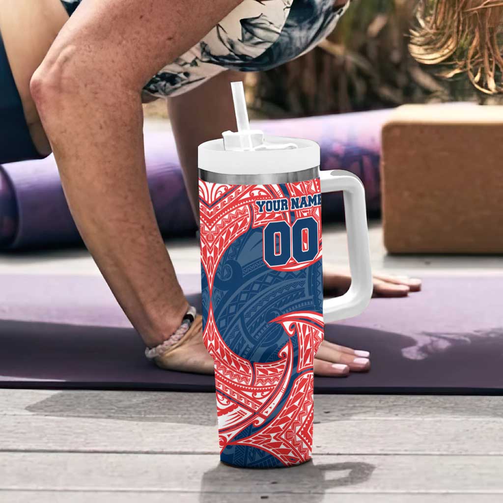 Personalized Sydney Roosters Tumbler With Handle Polynesian Tribal Pattern Style