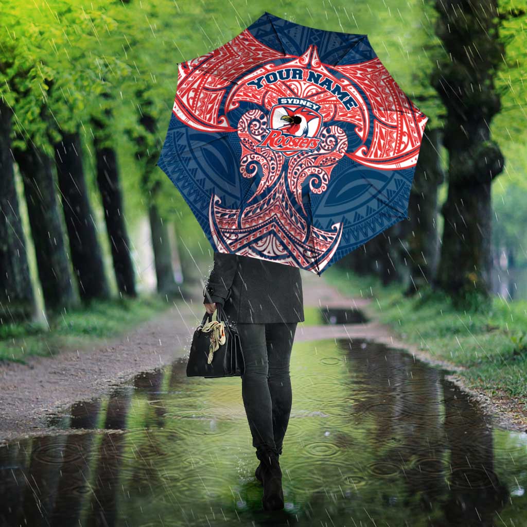Personalized Sydney Roosters Umbrella Polynesian Tribal Pattern Style