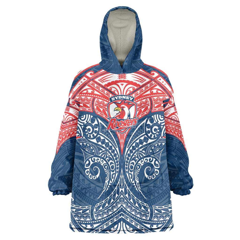 Personalized Sydney Roosters Wearable Blanket Hoodie Polynesian Tribal Pattern Style