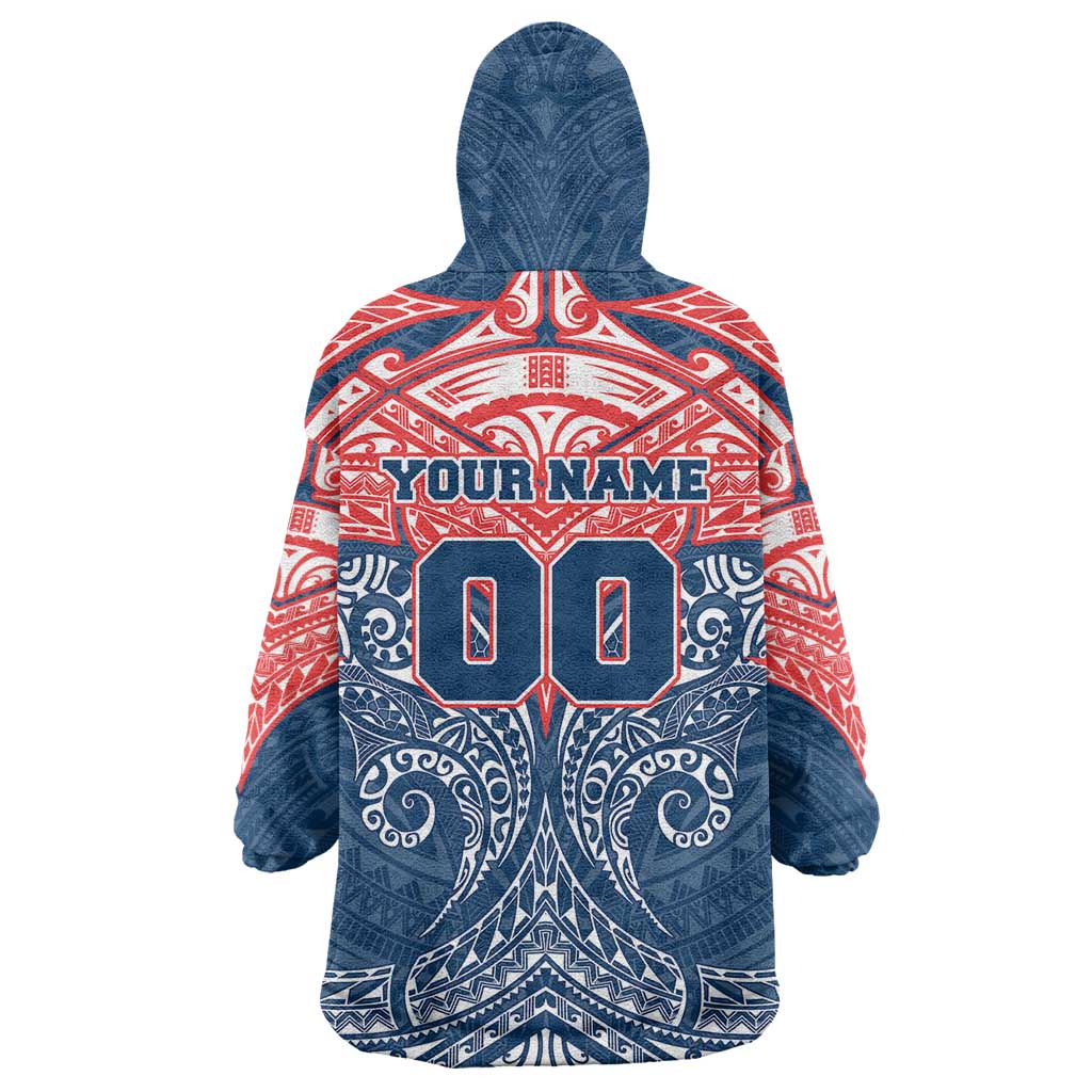 Personalized Sydney Roosters Wearable Blanket Hoodie Polynesian Tribal Pattern Style