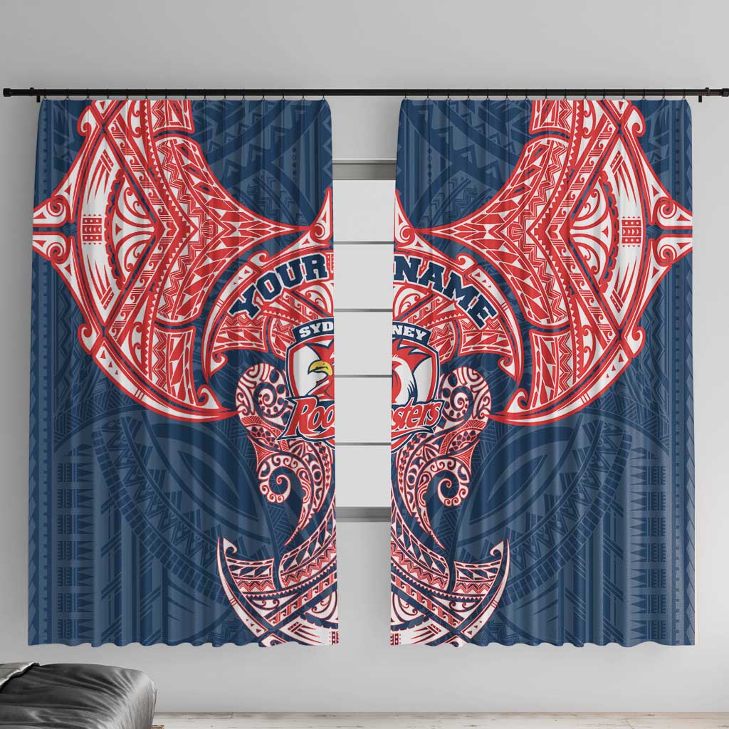 Personalized Sydney Roosters Window Curtain Polynesian Tribal Pattern Style