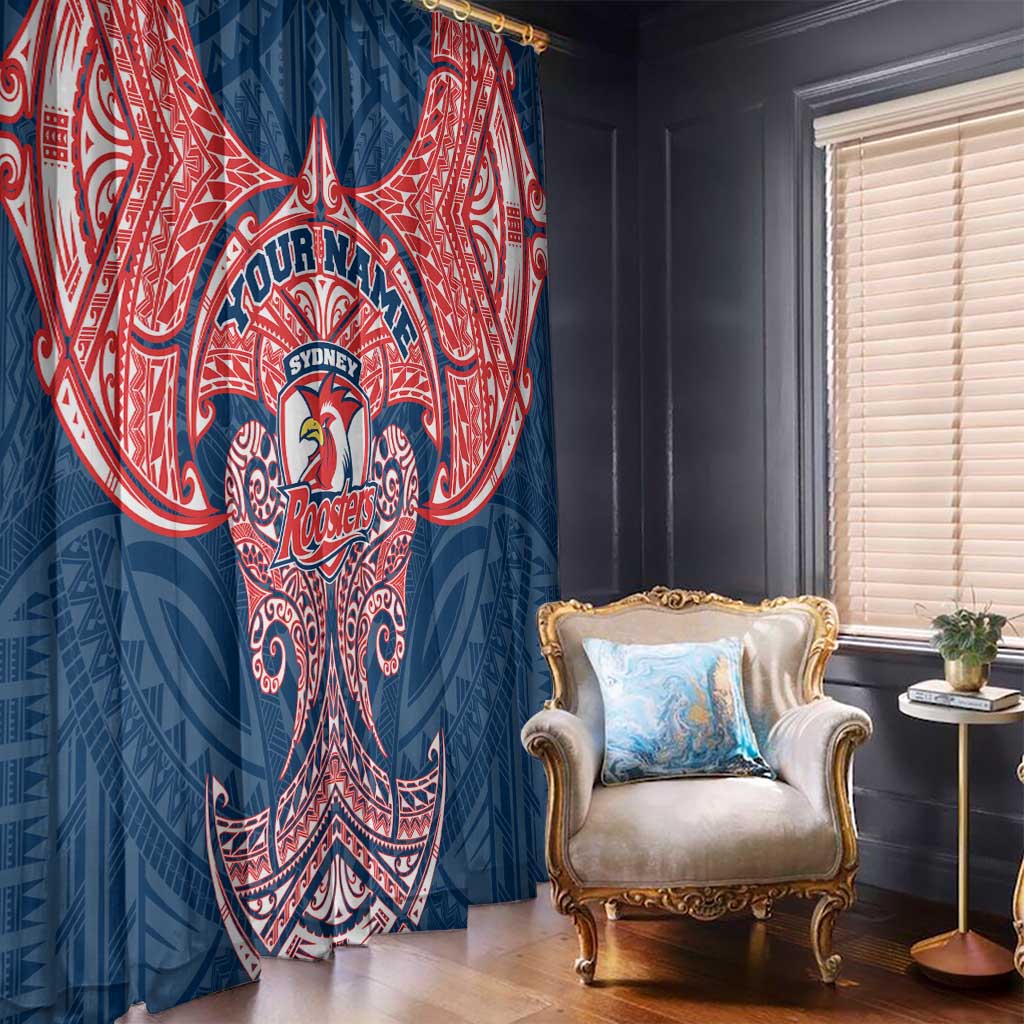 Personalized Sydney Roosters Window Curtain Polynesian Tribal Pattern Style