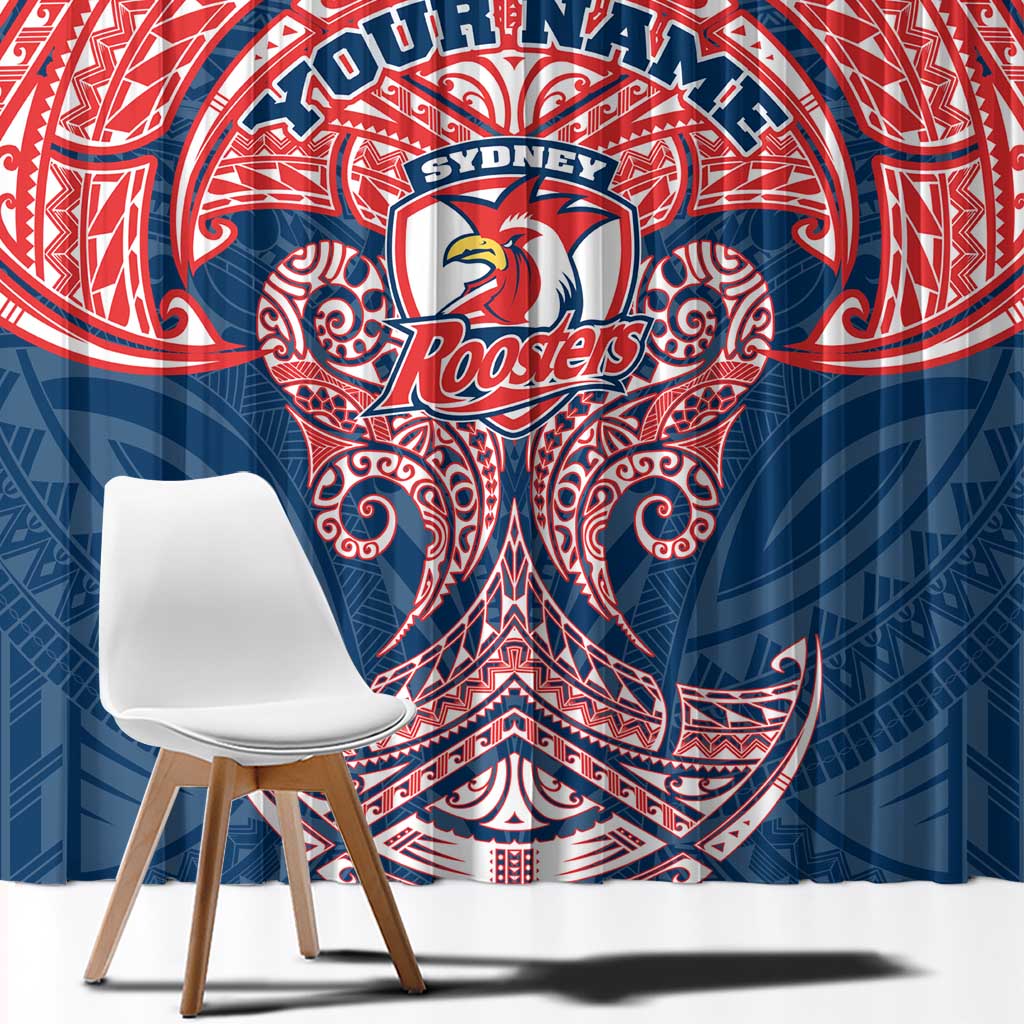 Personalized Sydney Roosters Window Curtain Polynesian Tribal Pattern Style