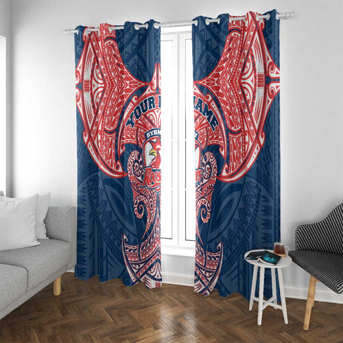 Personalized Sydney Roosters Window Curtain Polynesian Tribal Pattern Style