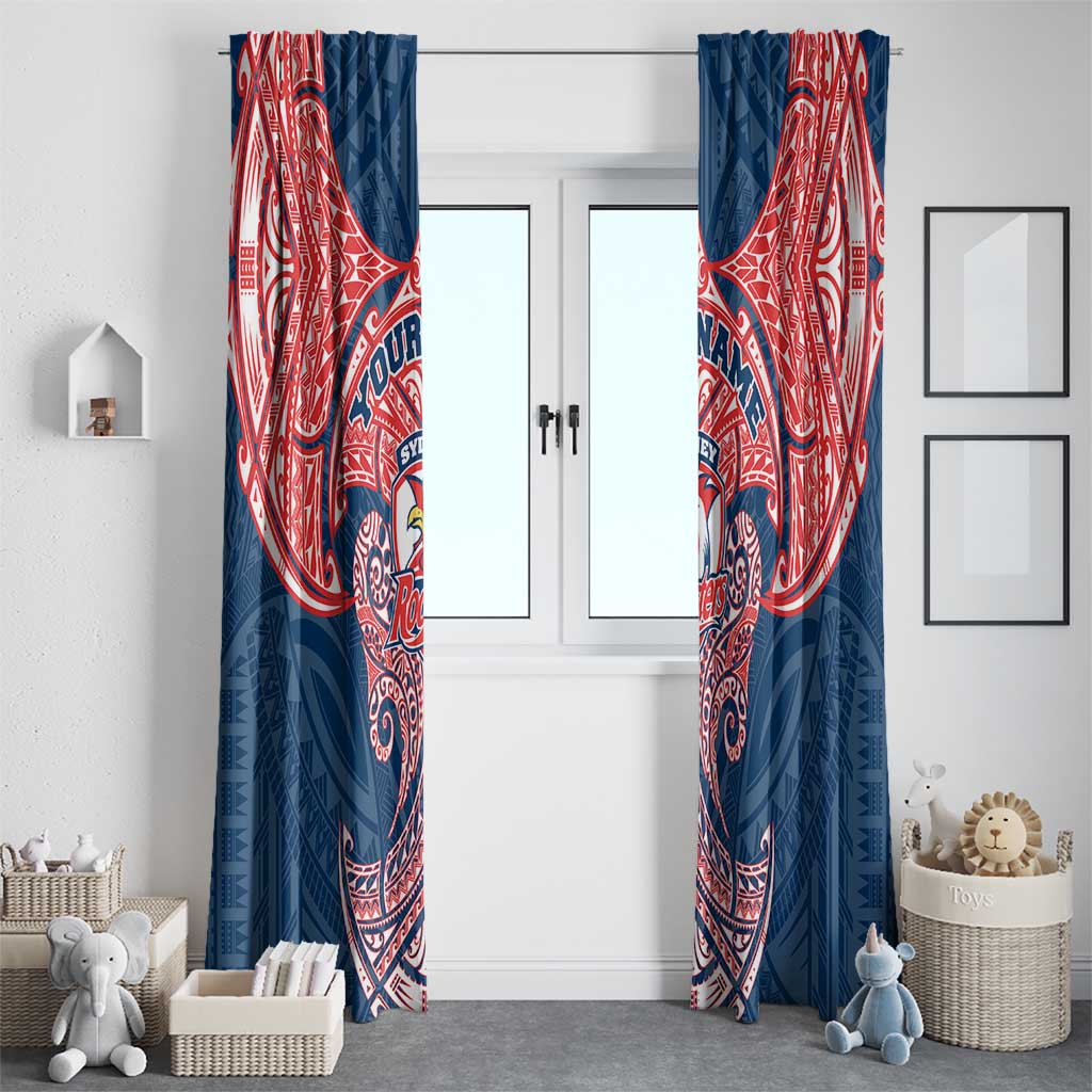 Personalized Sydney Roosters Window Curtain Polynesian Tribal Pattern Style