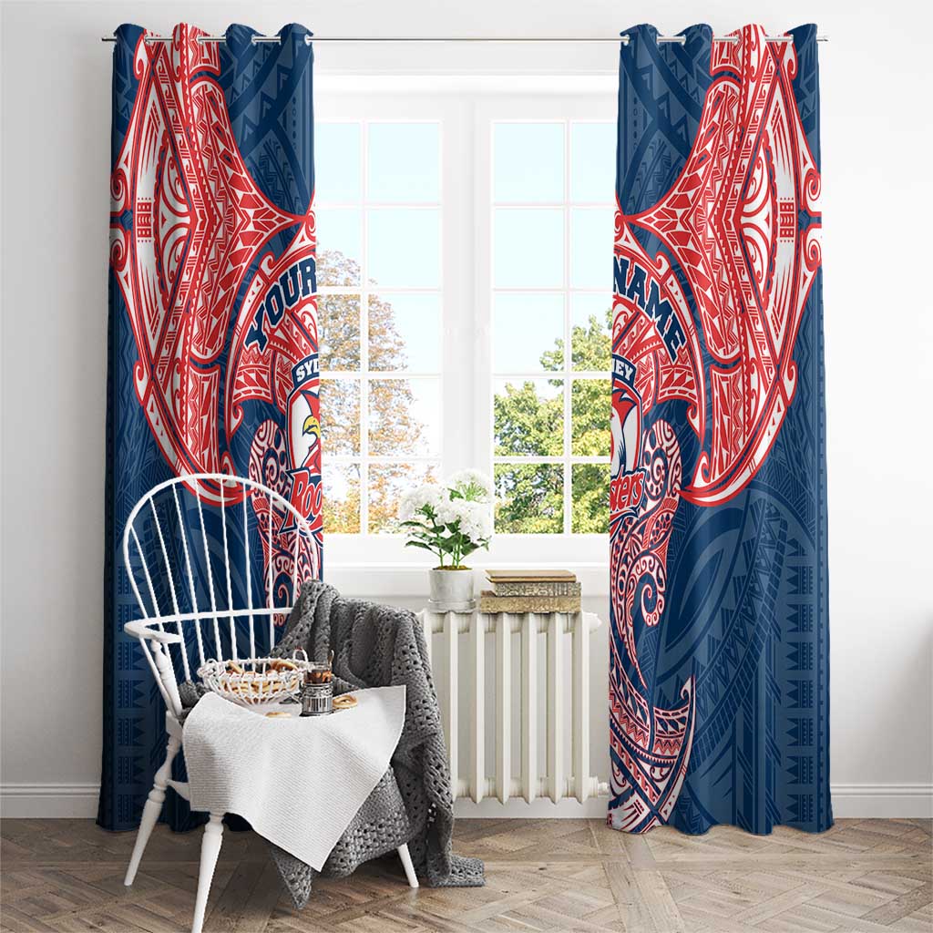 Personalized Sydney Roosters Window Curtain Polynesian Tribal Pattern Style