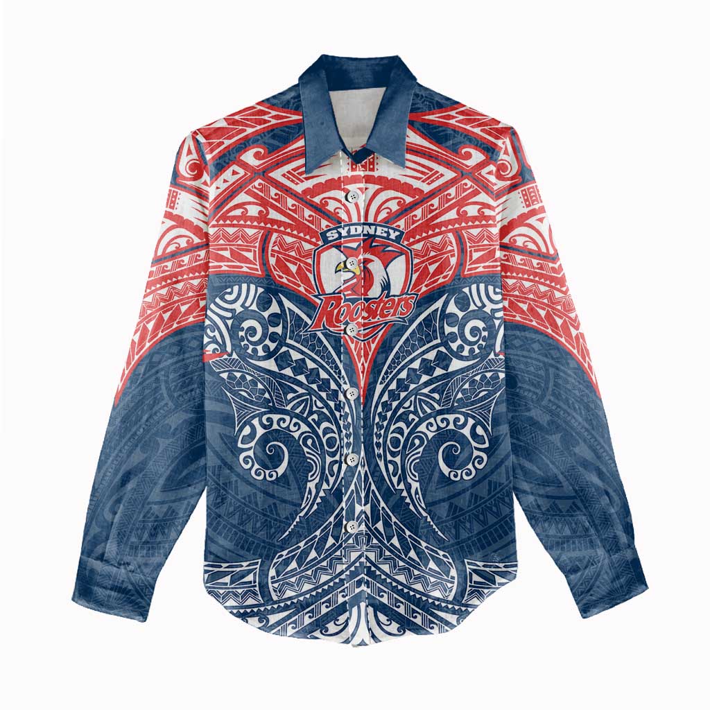Personalized Sydney Roosters Women Casual Shirt Polynesian Tribal Pattern Style