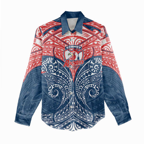 Personalized Sydney Roosters Women Casual Shirt Polynesian Tribal Pattern Style