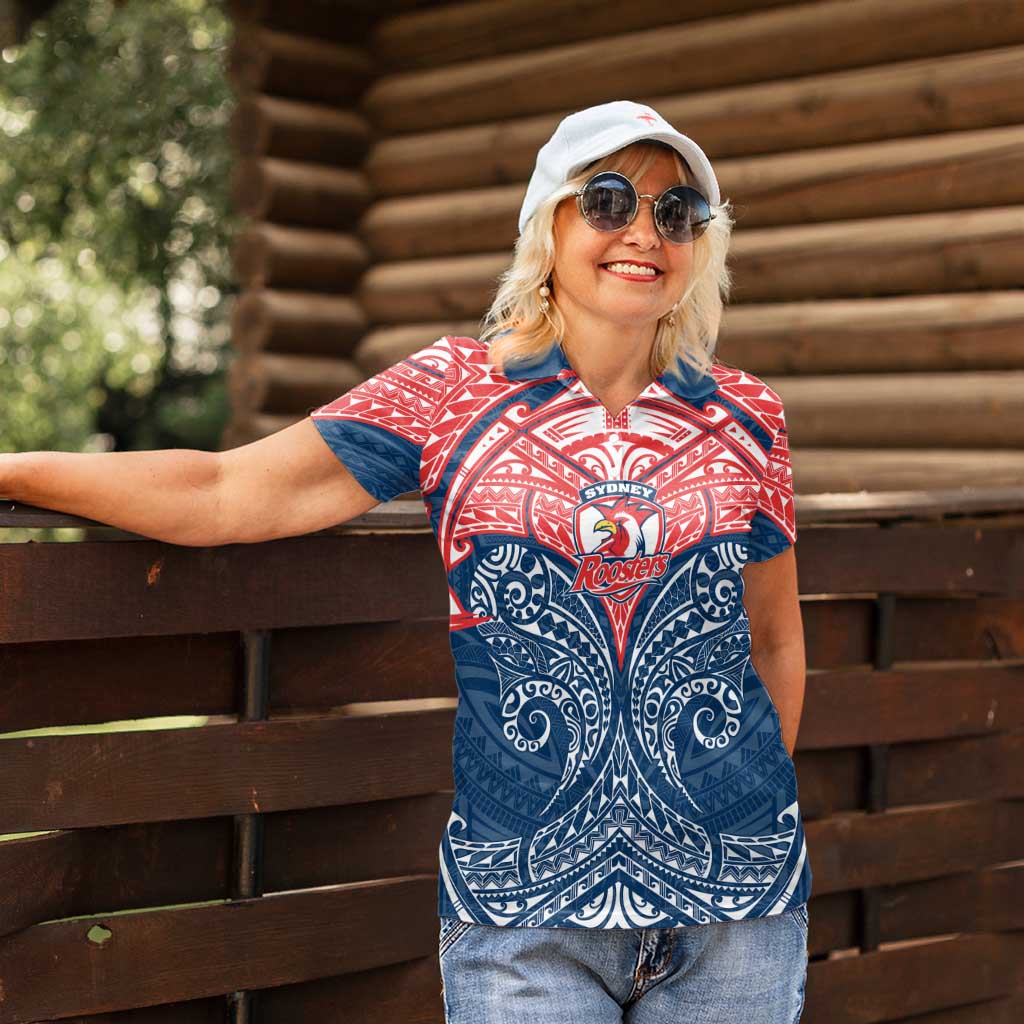 Personalized Sydney Roosters Women Polo Shirt Polynesian Tribal Pattern Style