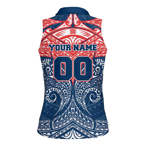 Personalized Sydney Roosters Women Sleeveless Polo Shirt Polynesian Tribal Pattern Style