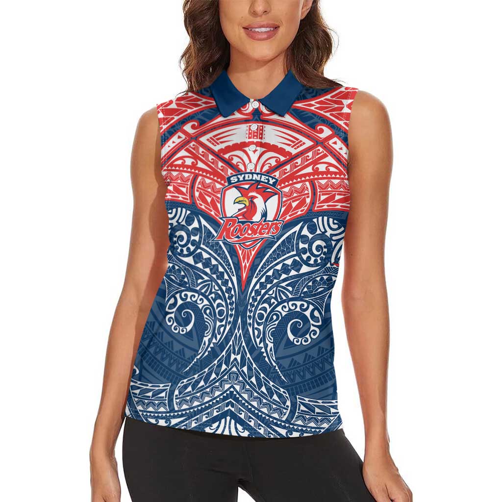 Personalized Sydney Roosters Women Sleeveless Polo Shirt Polynesian Tribal Pattern Style