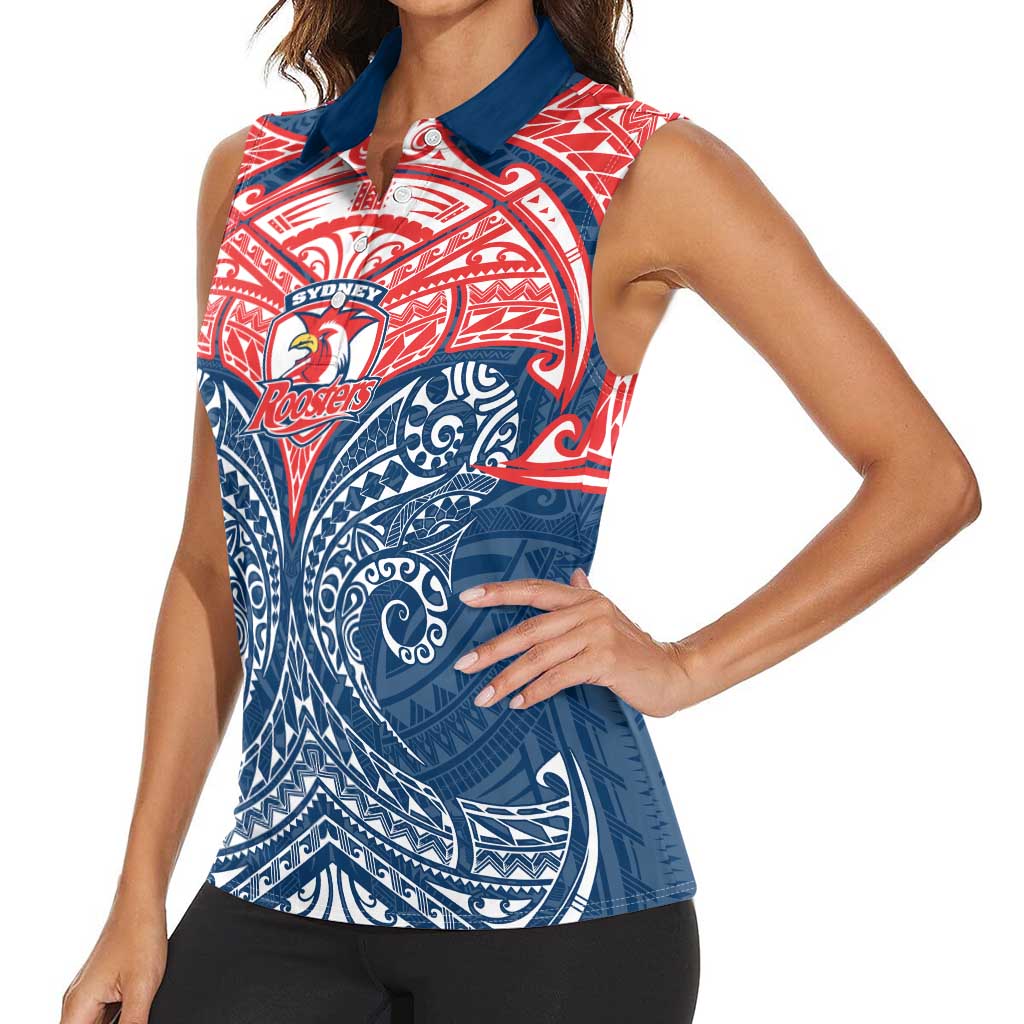 Personalized Sydney Roosters Women Sleeveless Polo Shirt Polynesian Tribal Pattern Style