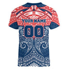 Personalized Sydney Roosters Women V-Neck T-Shirt Polynesian Tribal Pattern Style