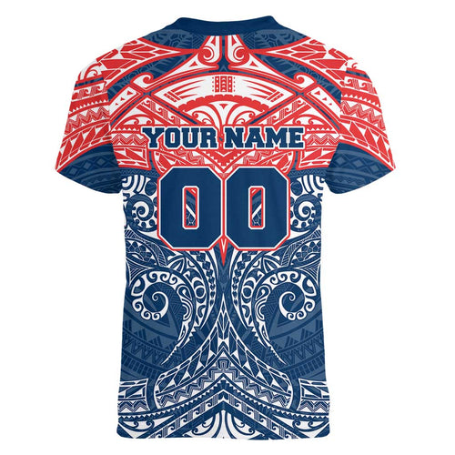 Personalized Sydney Roosters Women V-Neck T-Shirt Polynesian Tribal Pattern Style