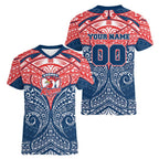 Personalized Sydney Roosters Women V-Neck T-Shirt Polynesian Tribal Pattern Style
