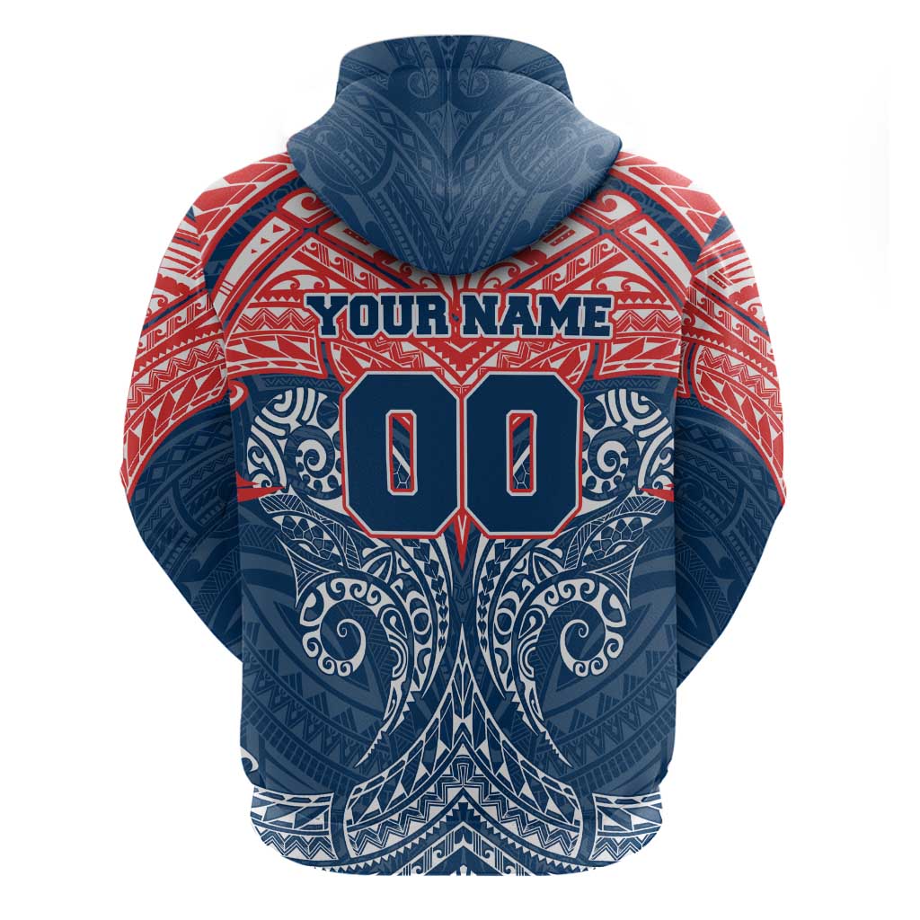 Personalized Sydney Roosters Zip Hoodie Polynesian Tribal Pattern Style