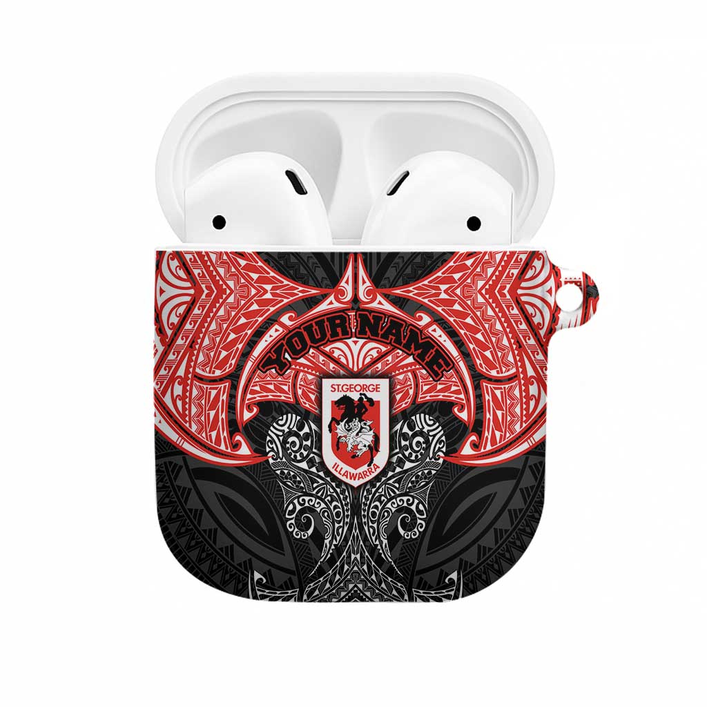 Personalized St. George Illawarra Dragons AirPods Case Polynesian Tribal Pattern Style