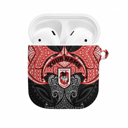 Personalized St. George Illawarra Dragons AirPods Case Polynesian Tribal Pattern Style