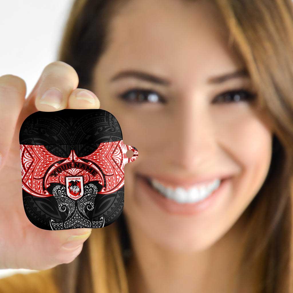 Personalized St. George Illawarra Dragons AirPods Case Polynesian Tribal Pattern Style