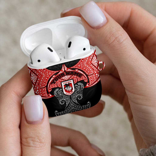Personalized St. George Illawarra Dragons AirPods Case Polynesian Tribal Pattern Style