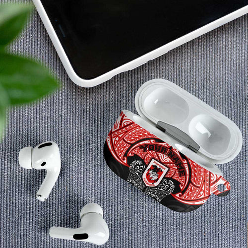 Personalized St. George Illawarra Dragons AirPods Case Polynesian Tribal Pattern Style