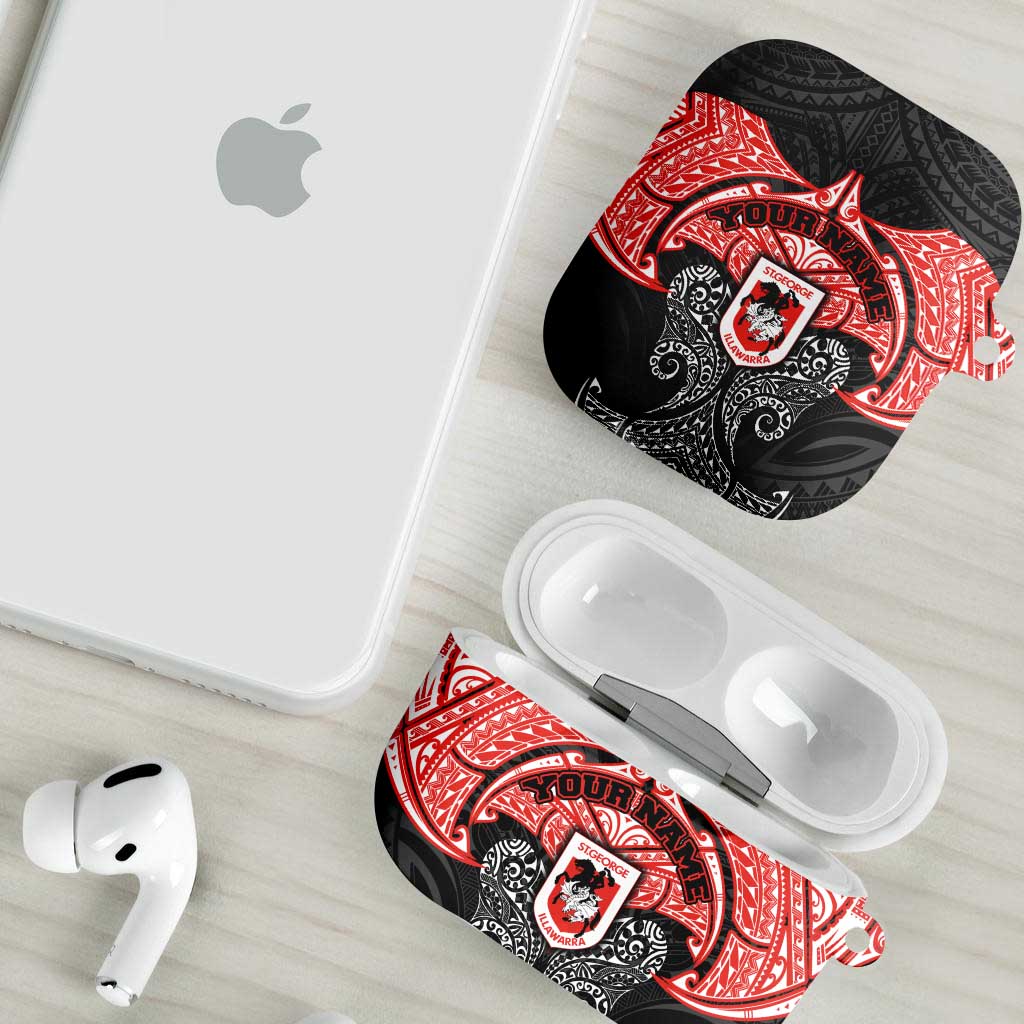 Personalized St. George Illawarra Dragons AirPods Case Polynesian Tribal Pattern Style