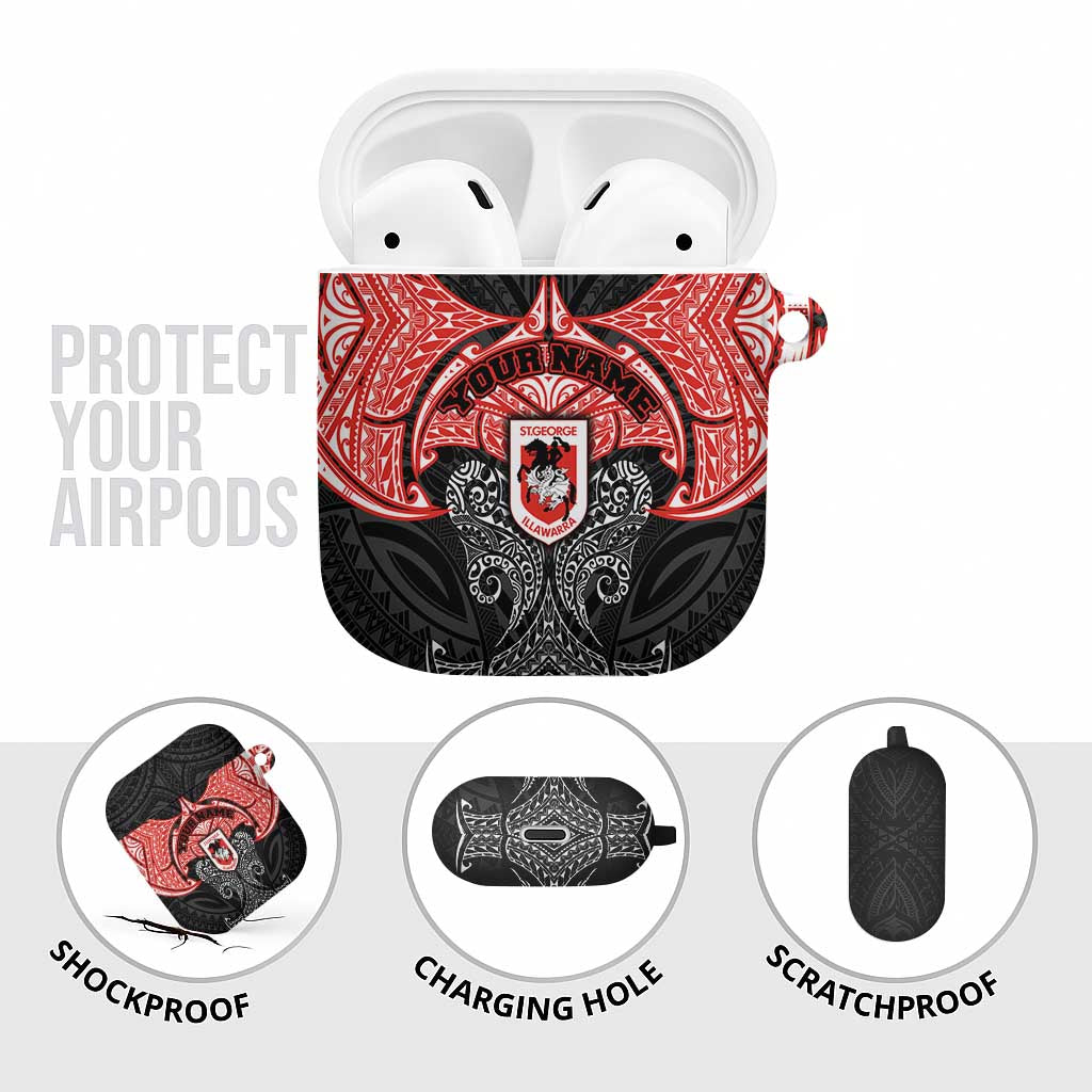 Personalized St. George Illawarra Dragons AirPods Case Polynesian Tribal Pattern Style