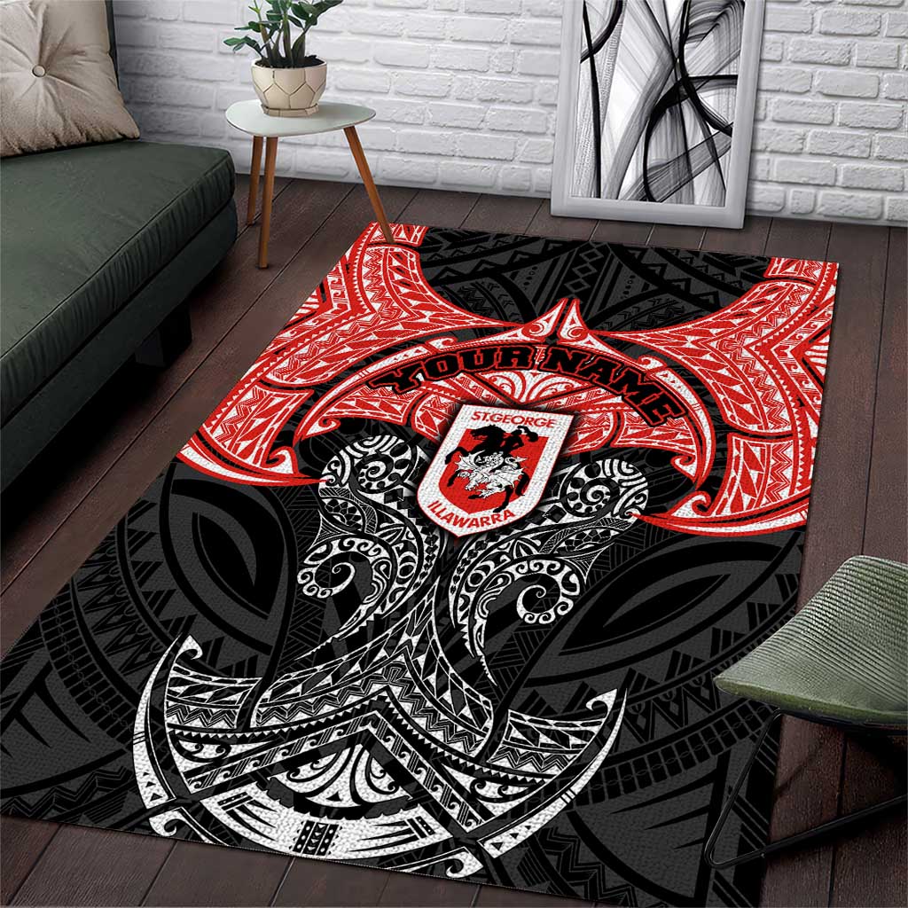 Personalized St. George Illawarra Dragons Area Rug Polynesian Tribal Pattern Style
