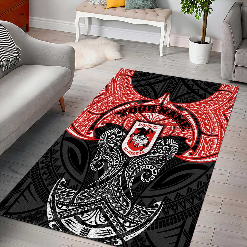 Personalized St. George Illawarra Dragons Area Rug Polynesian Tribal Pattern Style