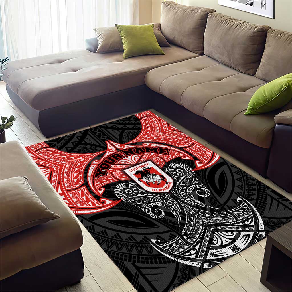 Personalized St. George Illawarra Dragons Area Rug Polynesian Tribal Pattern Style